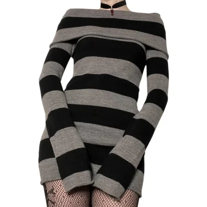 Striped Off-shoulder Gothic Dress