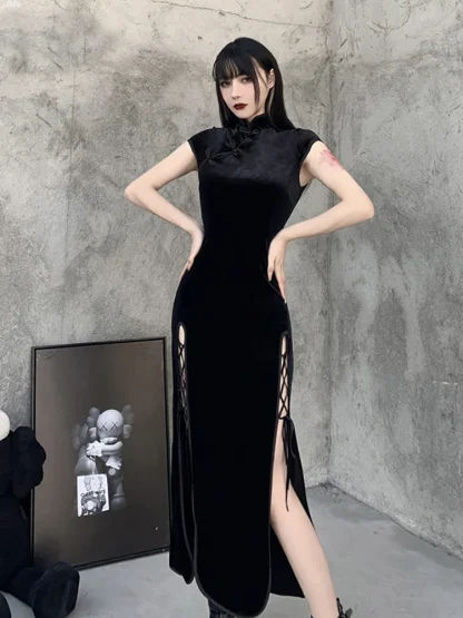 High Neck Slit Gothic Dress - Image 6