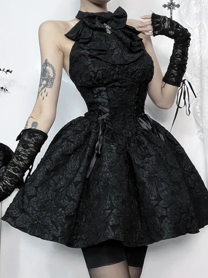 Elegant Ruffle Lace Gothic Dress - Image 2