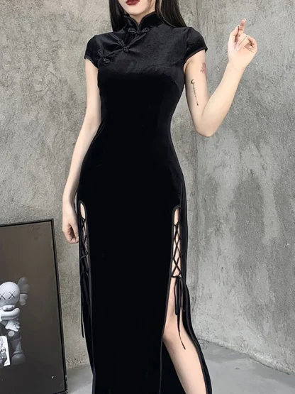 High Neck Slit Gothic Dress - Image 3