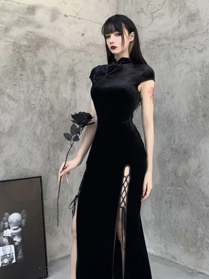 High Neck Slit Gothic Dress - Image 2