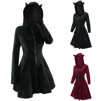 Zip Up Hooded Gothic Dress - Image 6