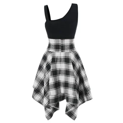 Lace-up Waist Plaid Gothic Dress - Image 5