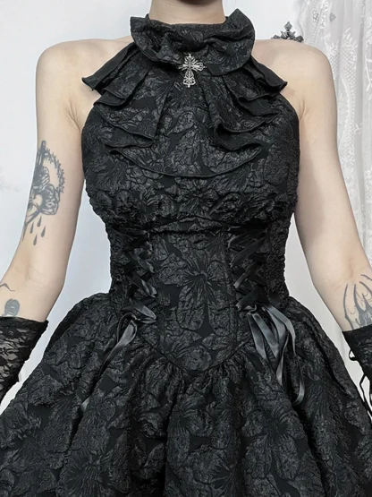 Elegant Ruffle Lace Gothic Dress - Image 3
