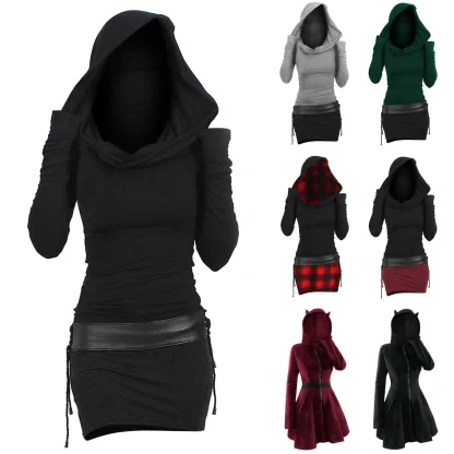 Hooded Long Sleeve Gothic Dresses - Image 5