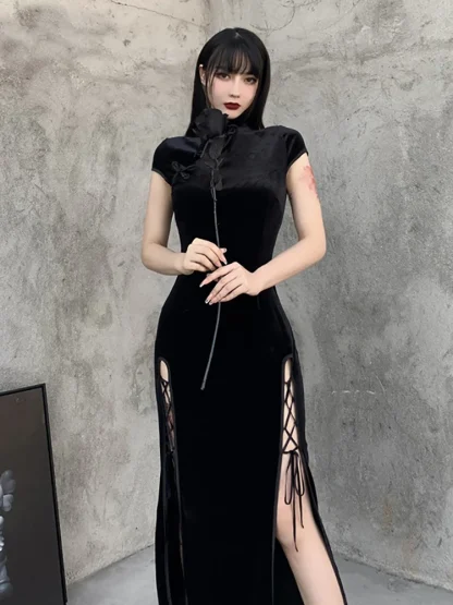 High Neck Slit Gothic Dress - Image 4