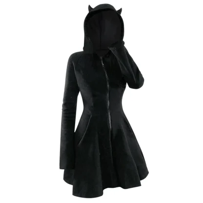 Zip Up Hooded Gothic Dress - Image 2