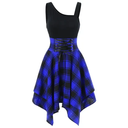 Lace-up Waist Plaid Gothic Dress