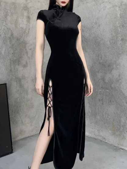 High Neck Slit Gothic Dress