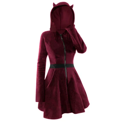 Zip Up Hooded Gothic Dress - Image 4