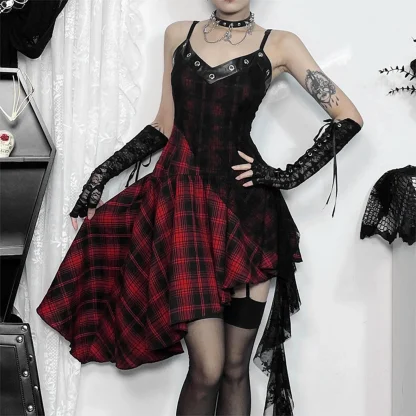 Asymmetrical Plaid Gothic Dress