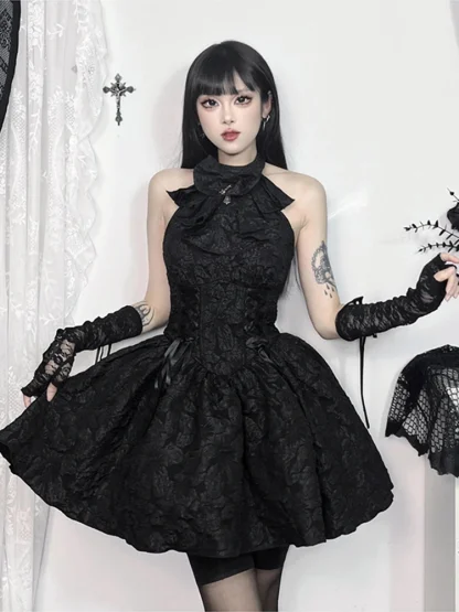 Elegant Ruffle Lace Gothic Dress - Image 5