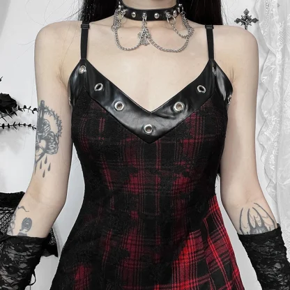 Asymmetrical Plaid Gothic Dress - Image 6