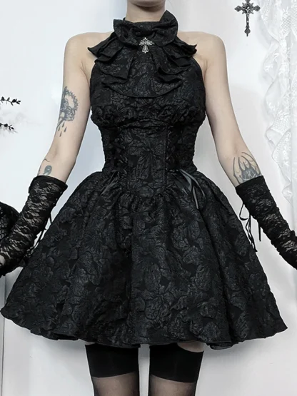 Halter Lace A-line Gothic Dress - Image 2