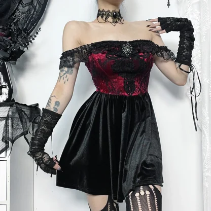 Off-shoulder Lace A-line Gothic Dress - Image 3