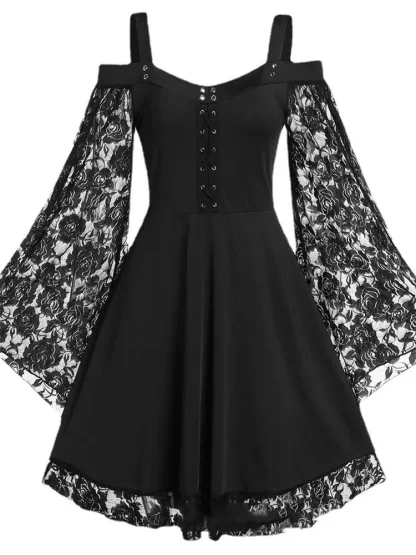 Cold-shoulder Sheer Lace Gothic Dress