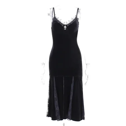 V-neck Spaghetti Strap Gothic Dress - Image 6