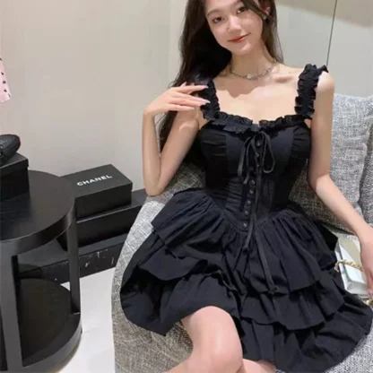 Tiered Ruffle Mini Gothic Dress - Image 3