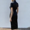 High Neck Slit Black Gothic Dress - Image 2