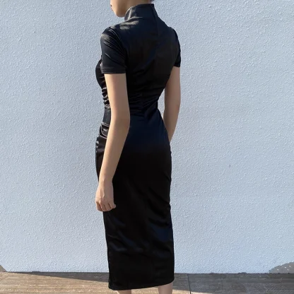 High Neck Slit Black Gothic Dress - Image 2