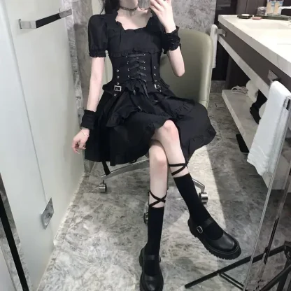 Puff Sleeve Tiered Ruffle Gothic Dress - Image 4