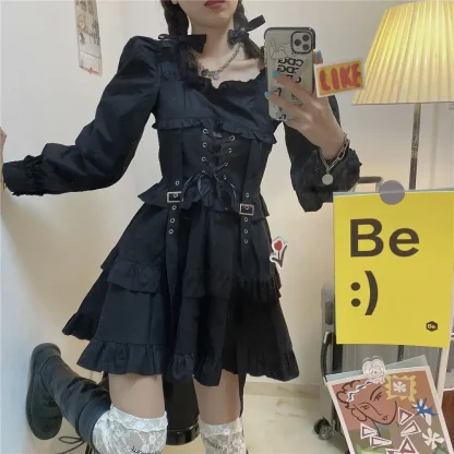 Puff Sleeve Tiered Ruffle Gothic Dress - Image 7