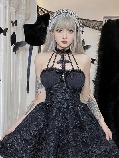 Chic Halter Lace Gothic Dress - Image 3