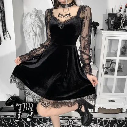 Sheer Lace Sleeve Gothic Dress - Image 4