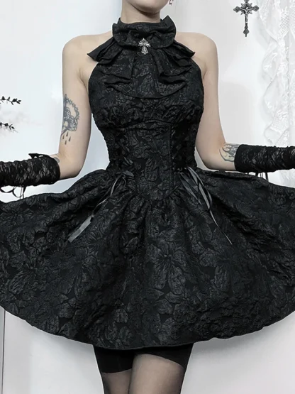 Halter Lace A-line Gothic Dress