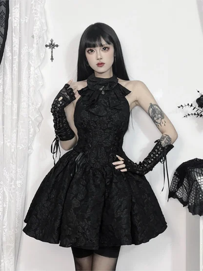 Halter Lace A-line Gothic Dress - Image 5