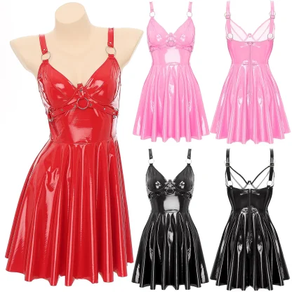 Glossy Sleeveless Gothic Dress - Image 6