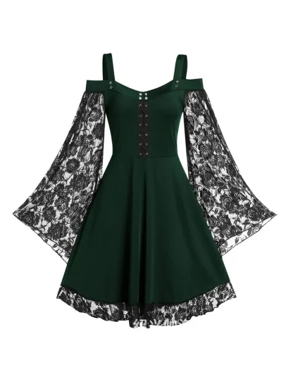Cold-shoulder Sheer Lace Gothic Dress - Image 2