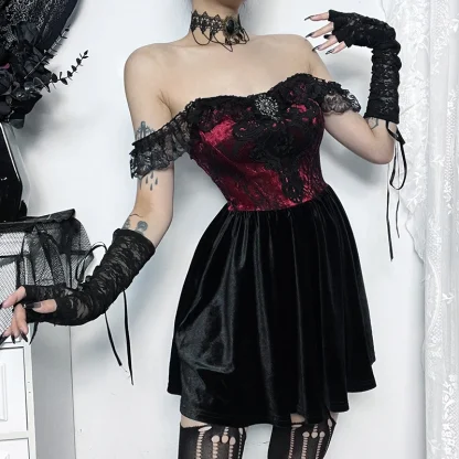 Off-shoulder Lace A-line Gothic Dress - Image 4
