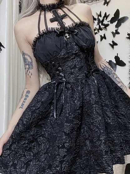 Chic Halter Lace Gothic Dress - Image 5