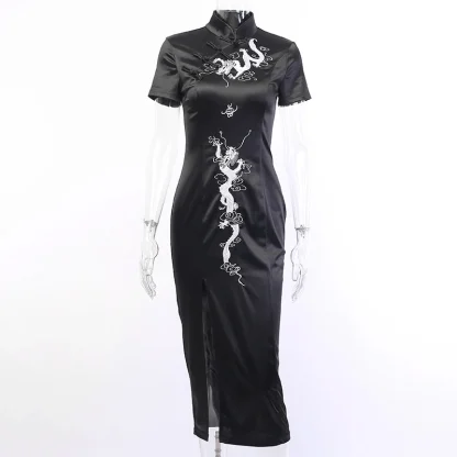 High Neck Slit Black Gothic Dress - Image 6