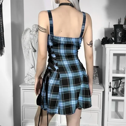 Plaid A-line Mini Gothic Dresses - Image 4