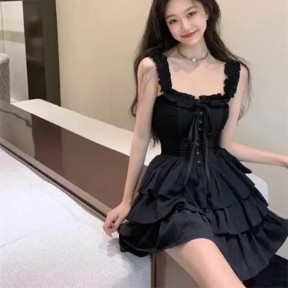 Tiered Ruffle Mini Gothic Dress - Image 4