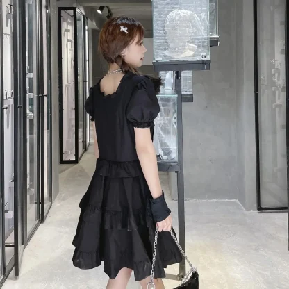 Puff Sleeve Tiered Ruffle Gothic Dress - Image 3