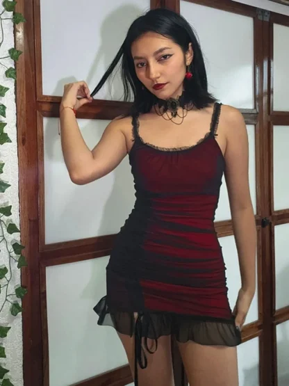 Chic Bodycon Ruched Gothic Dress - Image 3