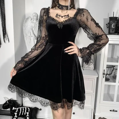 Sheer Lace Sleeve Gothic Dress - Image 3