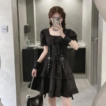 Puff Sleeve Tiered Ruffle Gothic Dress - Image 5