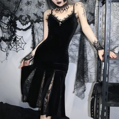 V-neck Spaghetti Strap Gothic Dress - Image 3