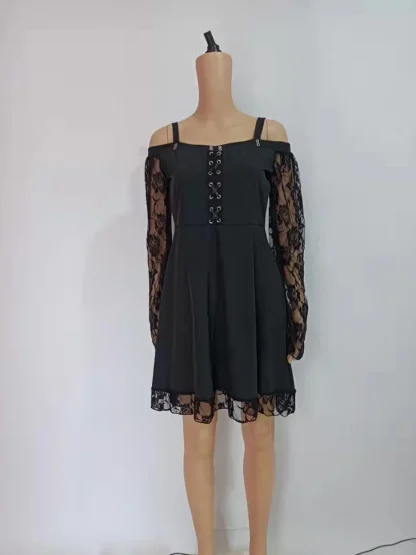 Cold-shoulder Sheer Lace Gothic Dress - Image 6