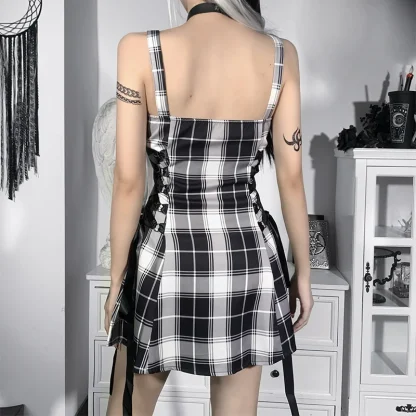 Plaid A-line Mini Gothic Dresses - Image 2