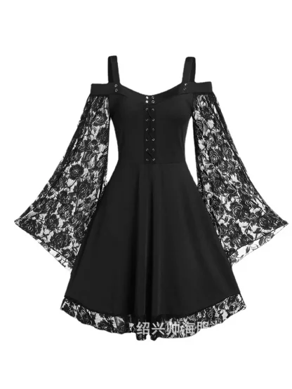 Cold-shoulder Sheer Lace Gothic Dress - Image 4