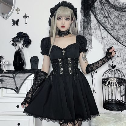 Puff Sleeve A-line Gothic Dress - Image 3