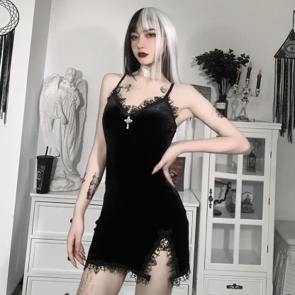 Lace Trim Bodycon Gothic Dress - Image 2
