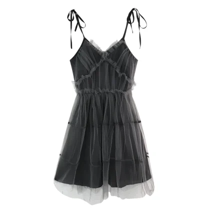 Tie-up Sleeveless Mesh Gothic Dress - Image 6