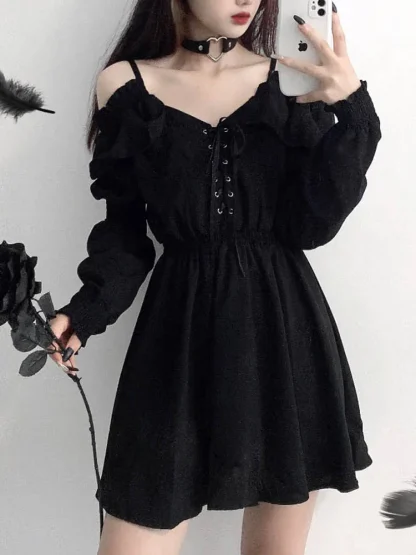 Cold-shoulder Long Sleeve Gothic Dress
