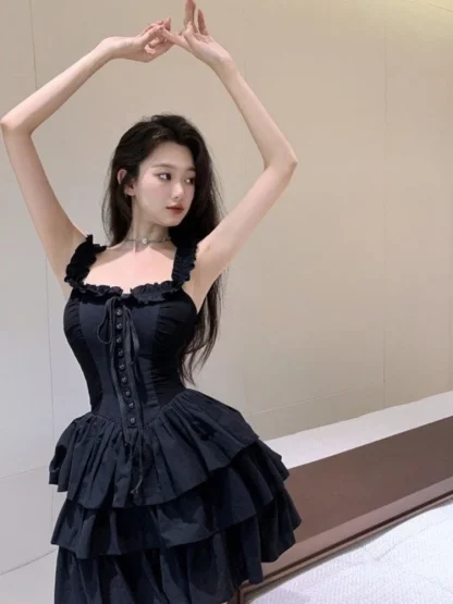 Sleeveless Tiered Ruffle Gothic Dress - Image 4